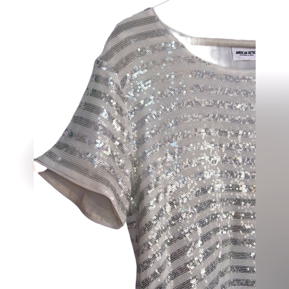 American Retro Sparkly Sequin Top Short Sleeve Glitter Party Disco Shirt Blouse - Picture 6 of 13